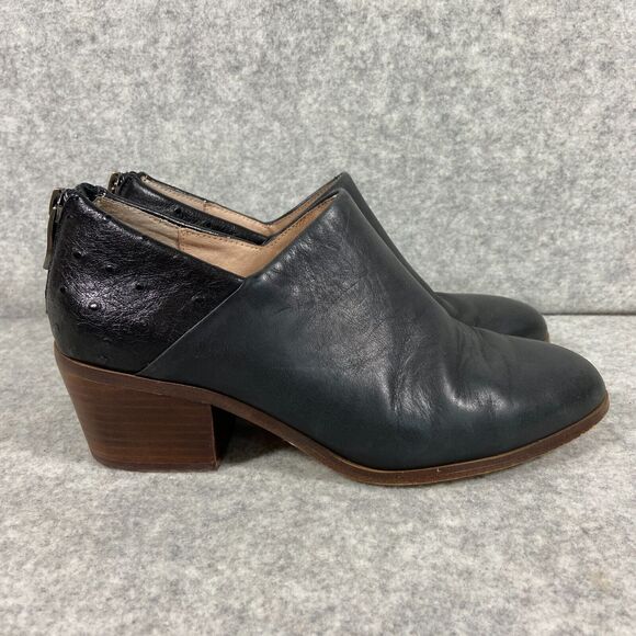 Anthropologie Womens Black Leather Back Zip Heeled‎ Ankle Boot Size 6.5 - Picture 1 of 10